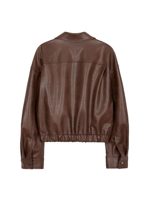 Faux Leather Cropped Blouson Jacket in D/Brown VL3SM120-94