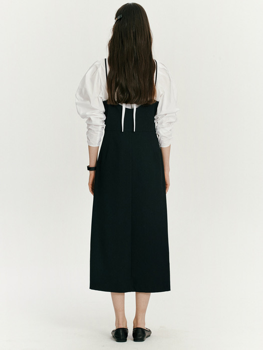 Back v layered dress - Black