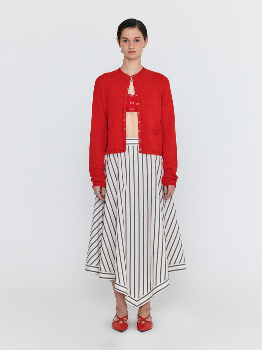 WOLIKA Asymmetric Hem Skirt - Cream Stripe
