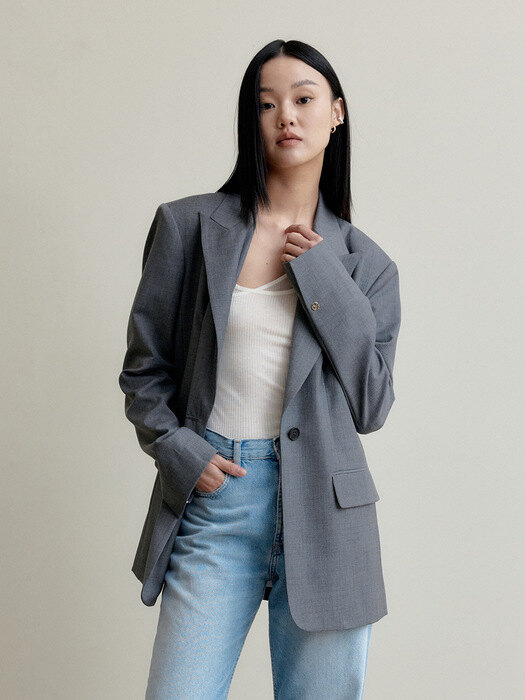 OVERFIT SINGLE BREASTED BLAZER - GRAY