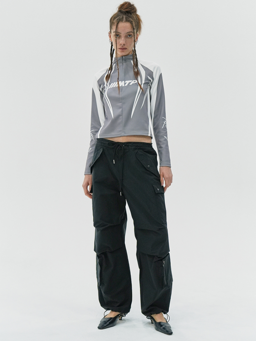 STRING WIDE CARGO PANTS / BLACK