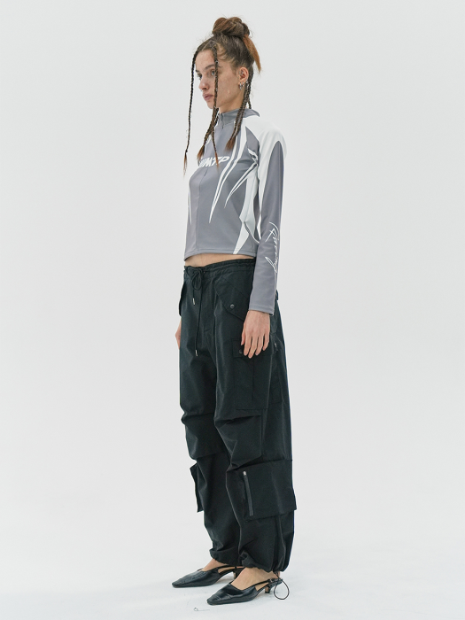 STRING WIDE CARGO PANTS / BLACK