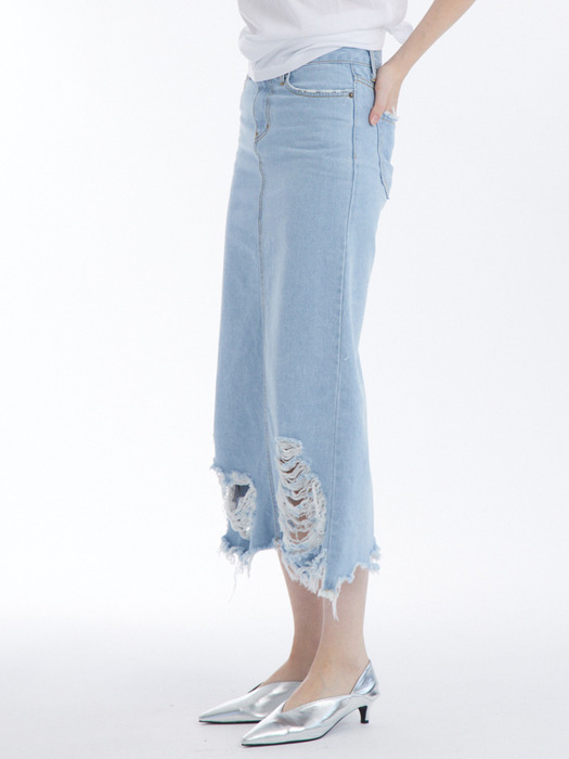 디스트로이드 데님스커트 연청_Destroyed Denim Skirt Light Blue