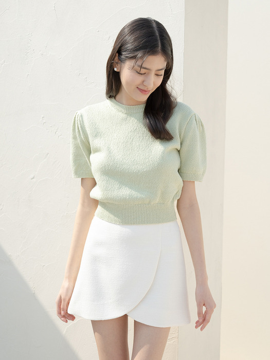 [1+1]ROUND NECK PUFF SLEEVES KNIT_4COLOR