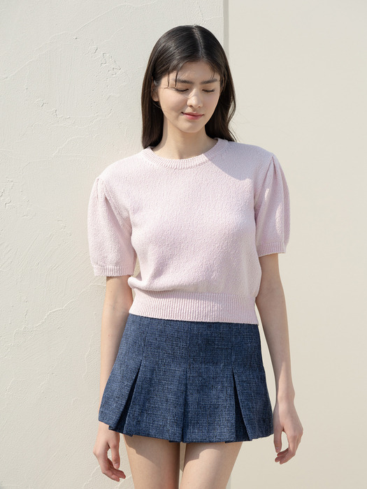 [1+1]ROUND NECK PUFF SLEEVES KNIT_4COLOR