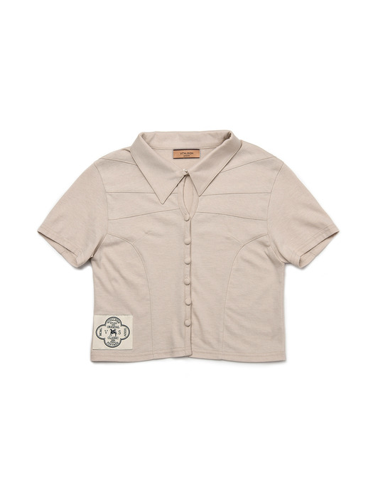 [LINE] Line Button Crop T-shirt (Beige)