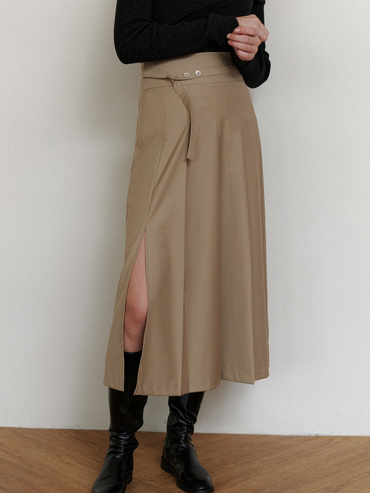 comos 909 pleats slit skirt (2color)