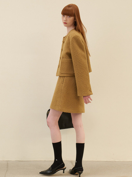 23 Fall_ Milk Brown Casentino Wool Mini Skirt