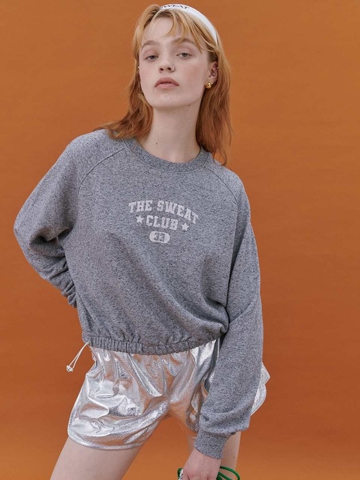 Glitter Crop String Sweatshirt (MELANGE GREY)