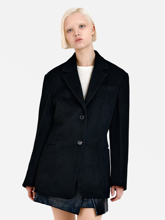 Overfit wool single jacket_Black