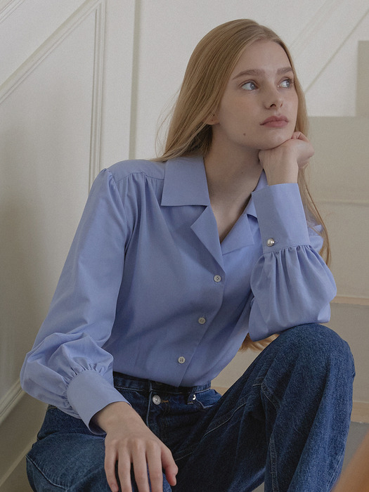 Jane Shirring Blouse - Blue