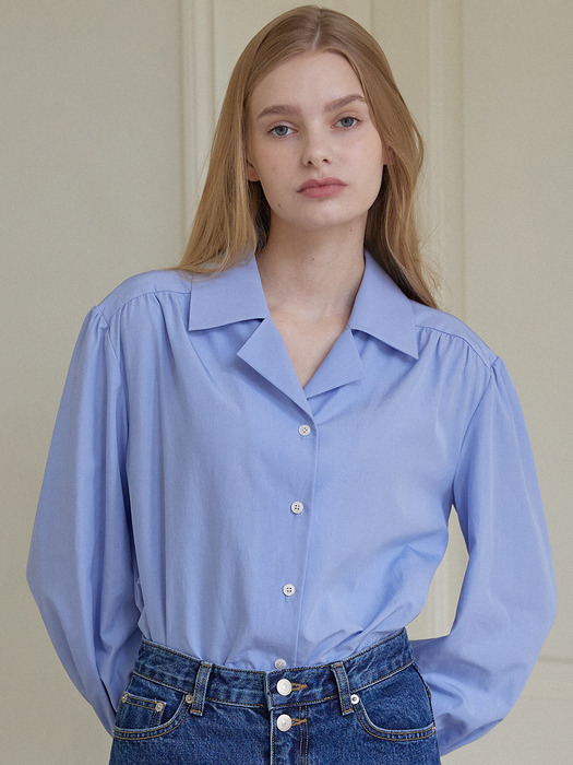 Jane Shirring Blouse - Blue