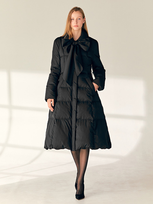 MARTINA Stand collar goose down flared coat (Black)