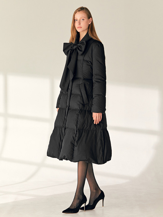 MARTINA Stand collar goose down flared coat (Black)