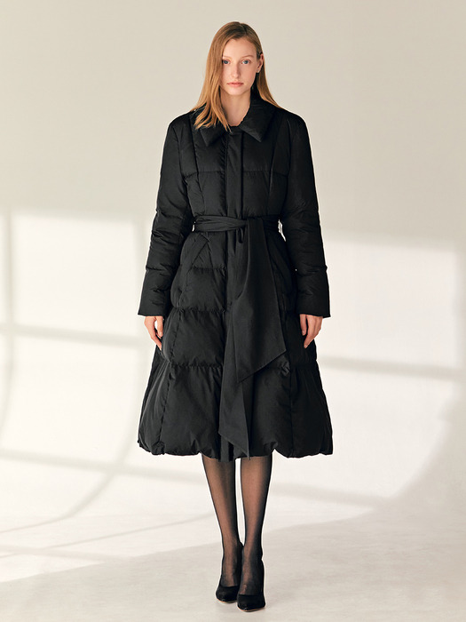 MARTINA Stand collar goose down flared coat (Black)