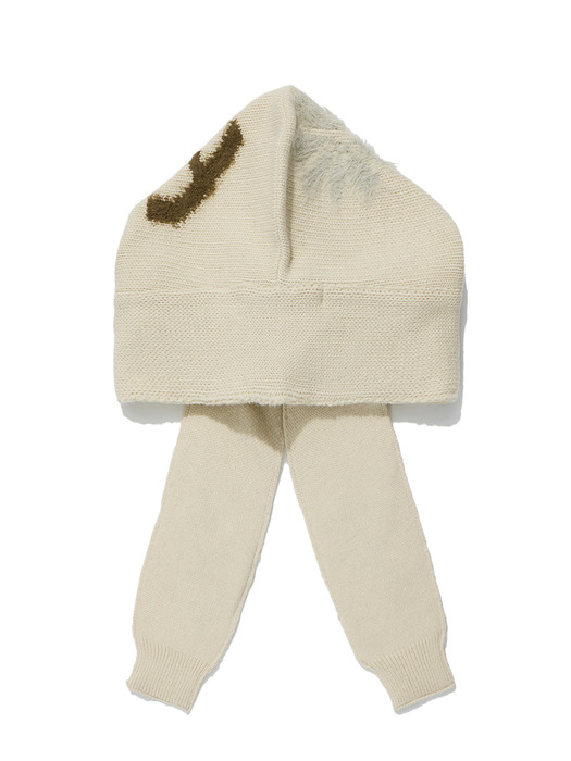 SHAGGY JACQUARD HOODED SCARF, CREAM