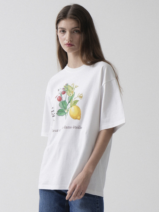 Plants Art Work Printing Overfit T-shirt (White)
