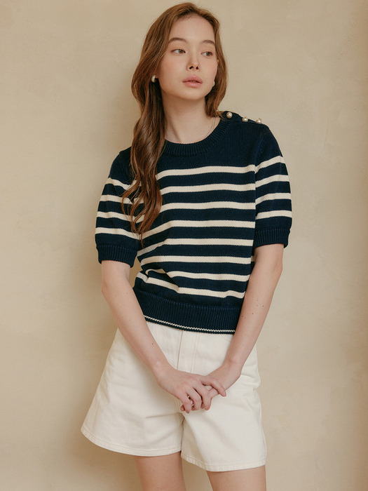 알마 스트라이프 니트 탑 / ALMA STRIPE KNIT TOP_2colors