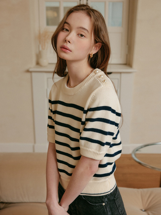 알마 스트라이프 니트 탑 / ALMA STRIPE KNIT TOP_2colors