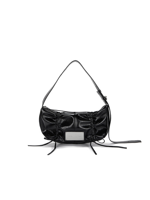 HALF SHIRRING RIBBON ROUND BAG IN BLACK