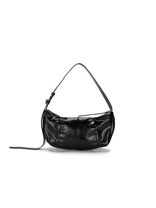 HALF SHIRRING RIBBON ROUND BAG IN BLACK