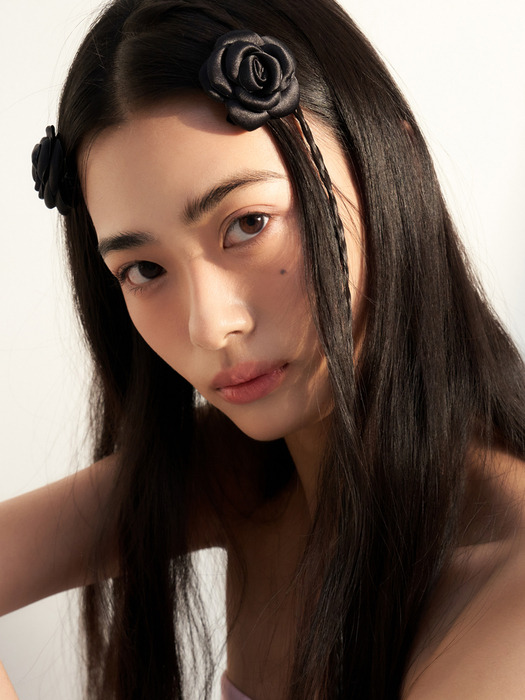 [2SET] black camellia hair pin