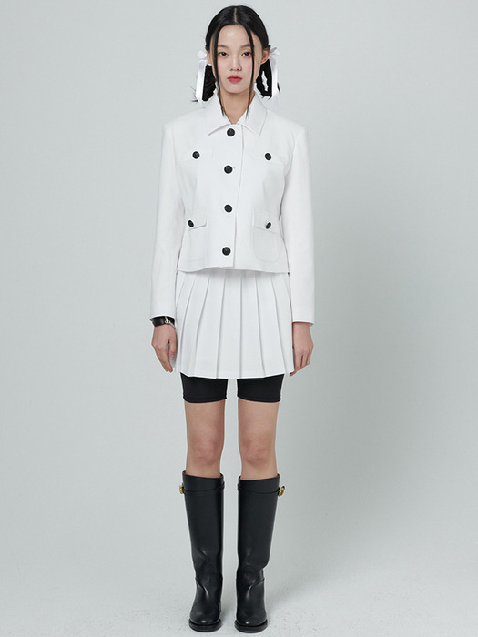 Pleated tailored suit skirt -White