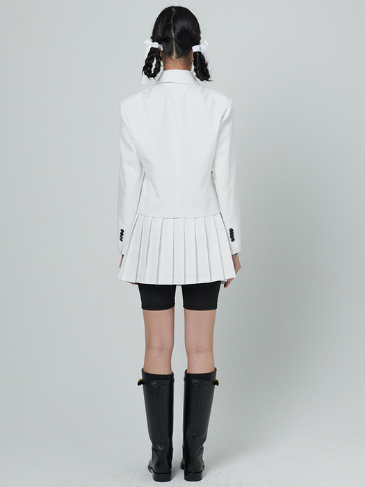 Pleated tailored suit skirt -White