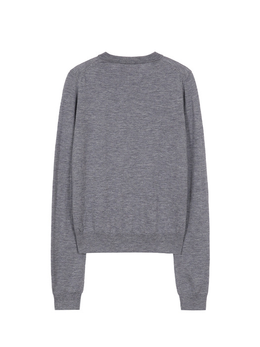 CREW NECK CARDIGAN_melange grey