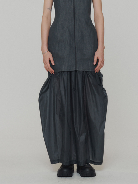 아모멘토]LAYERED SHIRRING SKIRT (3 COLORS)
