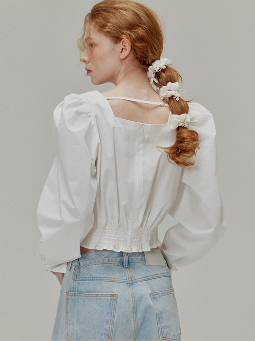 Square neck cotton blouse_White