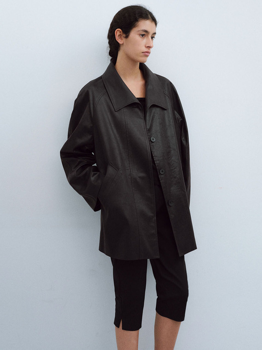 signature overfit leather jacket (black)