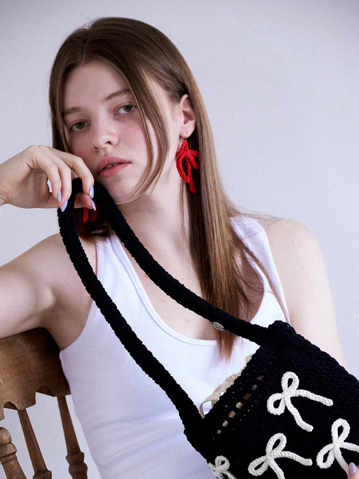 No.201 / Ribbon Crochet Earring (Silver 925) _ Red