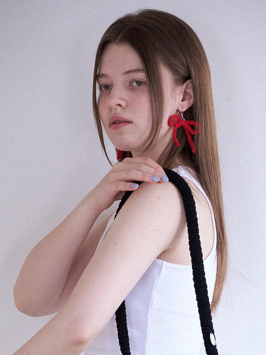 No.201 / Ribbon Crochet Earring (Silver 925) _ Red