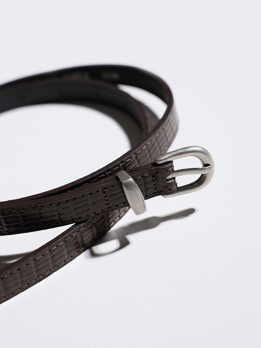 CRACKED-EFFECT LEATHER BELT BROWN