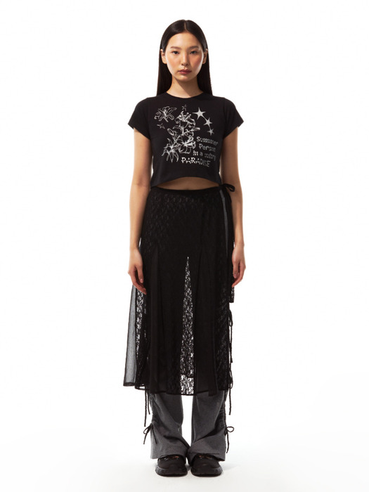 LILY DRAWING CROPPED T-SHIRT (BLACK)