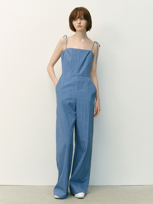 본다이 가먼트 워싱 슬리브리스 점프수트 (Blue/Black)