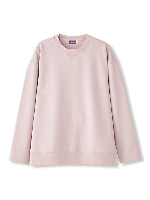 변형넥 맨투맨 티셔츠 (오버핏) (핑크)