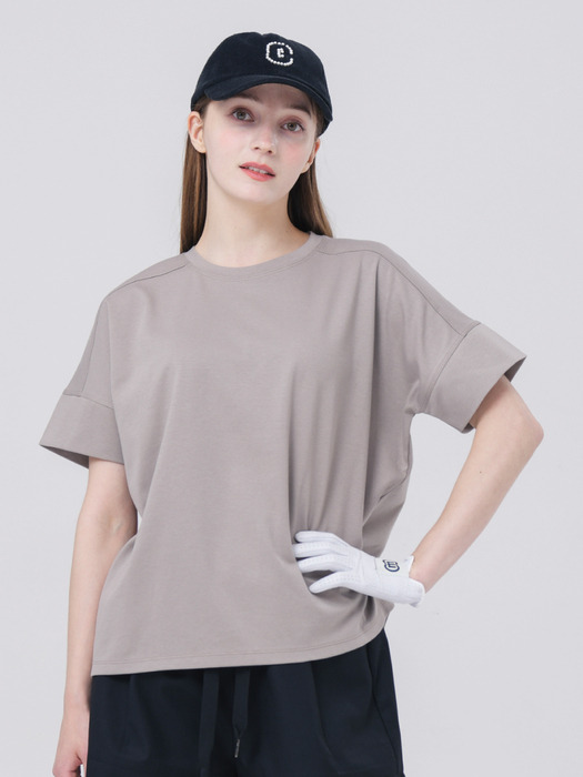 24SS 더블 소매단 와펜 로고 코코아 베이지 오버 핏 반팔 티셔츠