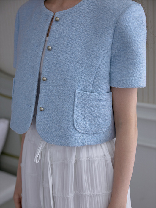 Half Sleeve Tweed Jacket [Sky Blue]