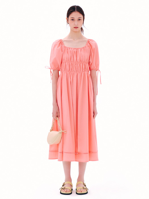 Puff Sleeve Shirring Dress_2color