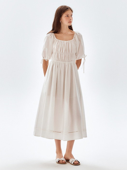 Puff Sleeve Shirring Dress_2color