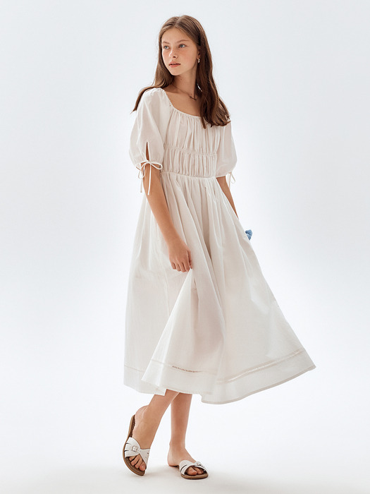 Puff Sleeve Shirring Dress_2color