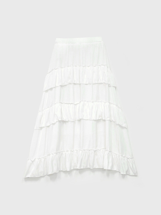 Trimming frill Unbalanced Long Banding Skirt White