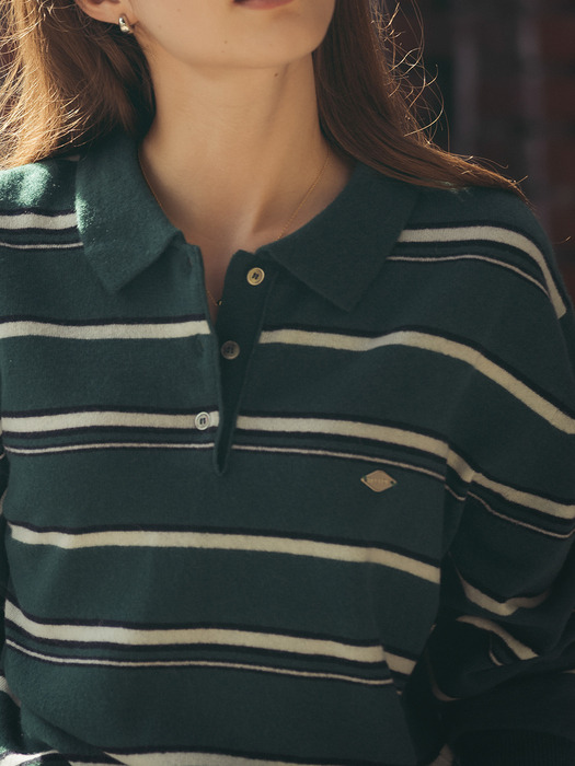 Color mixed wool polo knit_Green