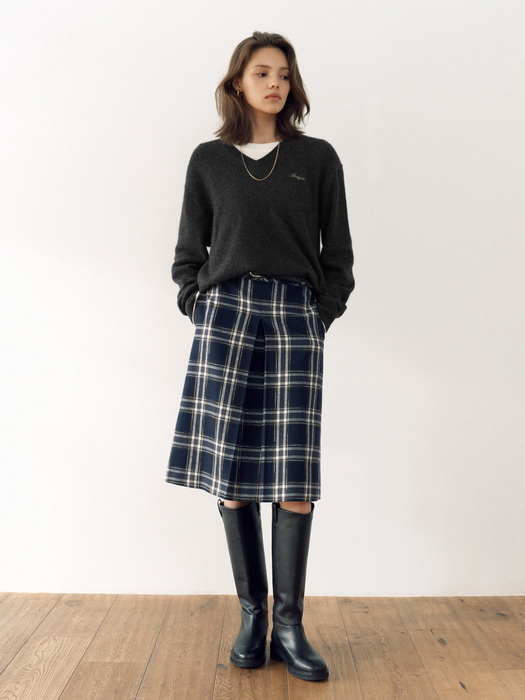 FENCHURCH A-line midi skirt (Navy check)