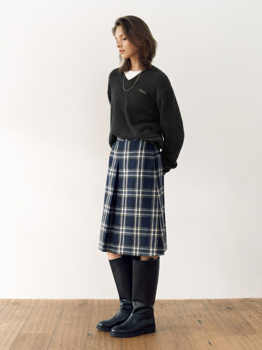 FENCHURCH A-line midi skirt (Navy check)