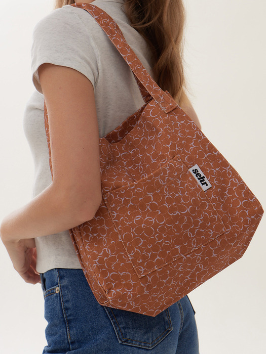 Flower Twill Cotton Middle Bag (Brown)