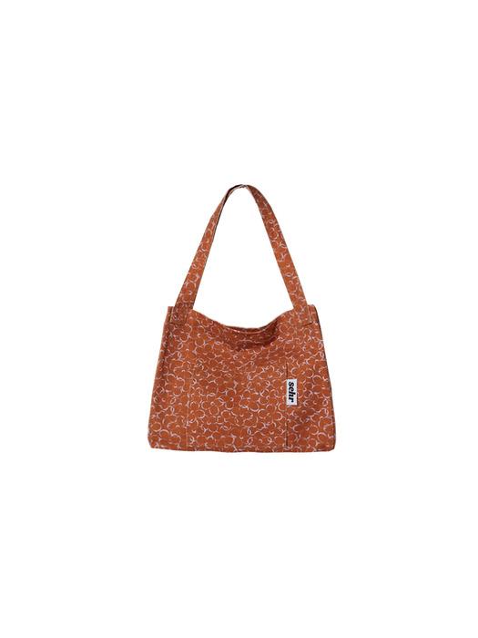 Flower Twill Cotton Middle Bag (Brown)