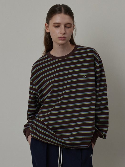 Multi Striped Loose-fit Long Sleeved Round T-Shirt